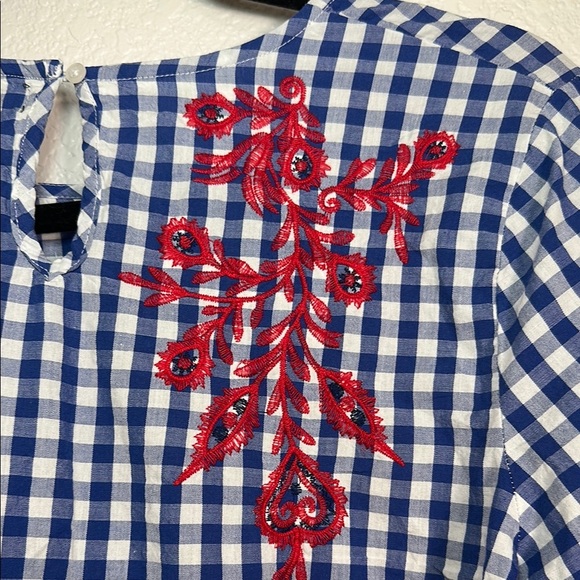 Blue Gingham Top with Red Embroidery L - Picture 3 of 6